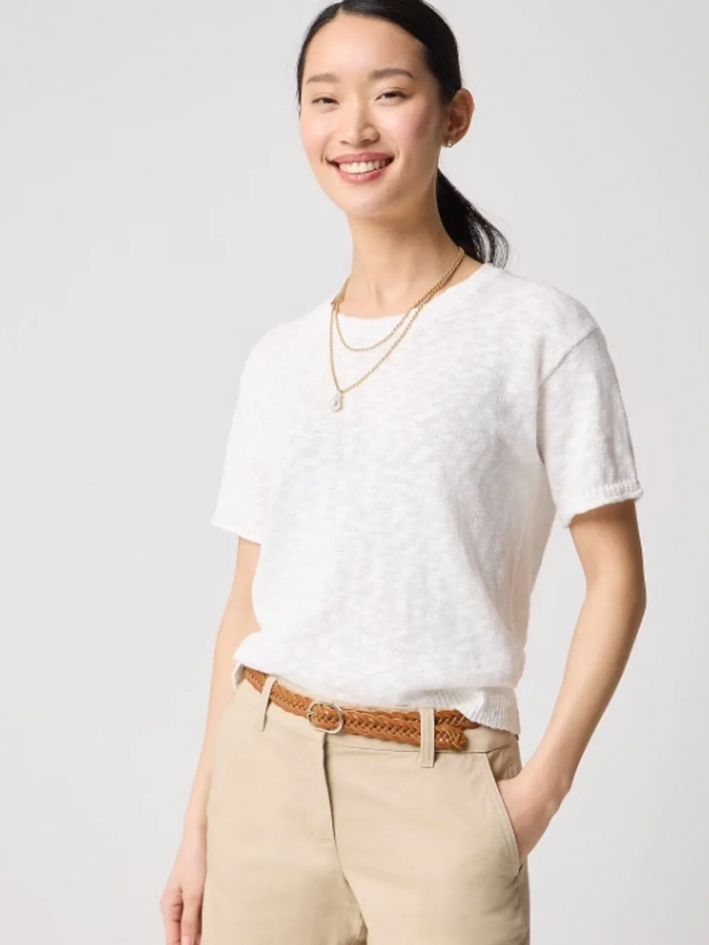 J crew ivory Short-sleeve relaxed beach sweater